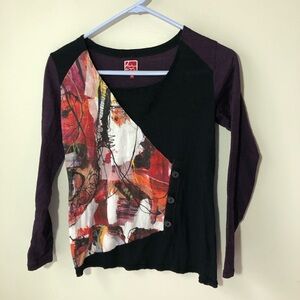 Aventures des toiles artsy long sleeve top womens 36(S) black purple y2k graphic